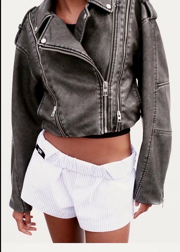 Zara Siyah Zara Deri Biker Ceket