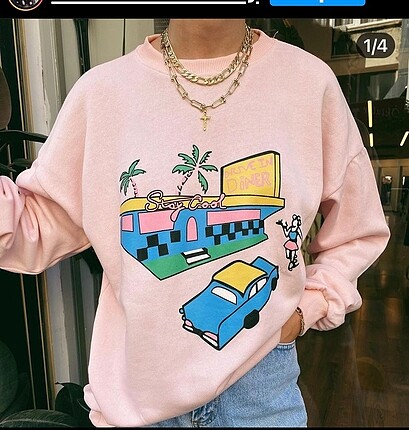 Pembe baskılı sweat