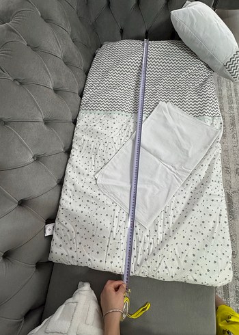 Gri Nakışlı Keten Bebek uyku seti - Görsel 3