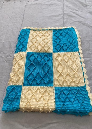 Bej Kareli Örgü Çocuk Battaniyesi - Görsel 4