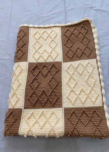 Bej Kareli Örgü Çocuk Battaniyesi - Görsel 8