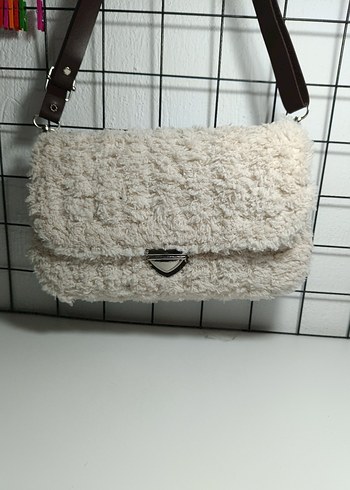 kanvas kol çantası beyaz deri deli atkı alüminyum düğme - Görsel 10