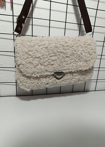 kanvas kol çantası beyaz deri deli atkı alüminyum düğme - Görsel 9