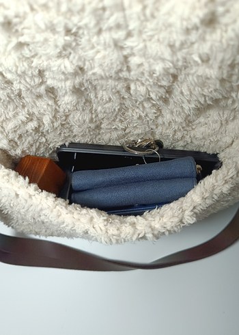 kanvas kol çantası beyaz deri deli atkı alüminyum düğme - Görsel 6