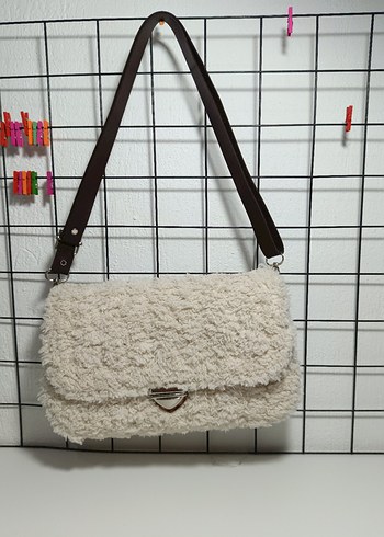 kanvas kol çantası beyaz deri deli atkı alüminyum düğme - Görsel 2