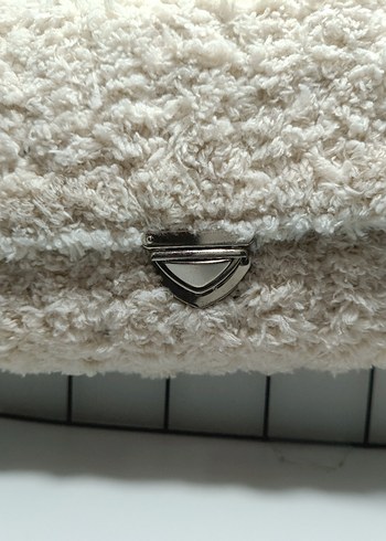 kanvas kol çantası beyaz deri deli atkı alüminyum düğme - Görsel 3