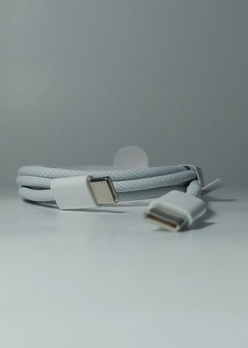 USB-C Şarj Kablosu Beyaz ÇİFT TARAFLI USB KALİTELİ HASIR KABLO - Görsel 4