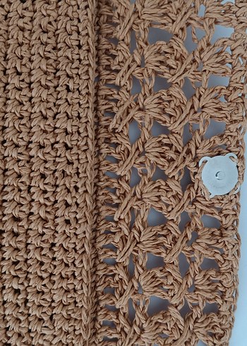 Kağıt İp Dantel Detaylı Örgü Bej El Çantası ve Cüzdan - Görsel 3