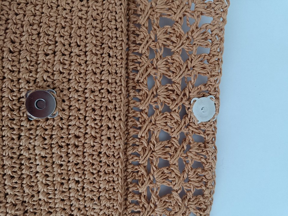 Kağıt İp Dantel Detaylı Örgü Bej El Çantası ve Cüzdan - Görsel 3