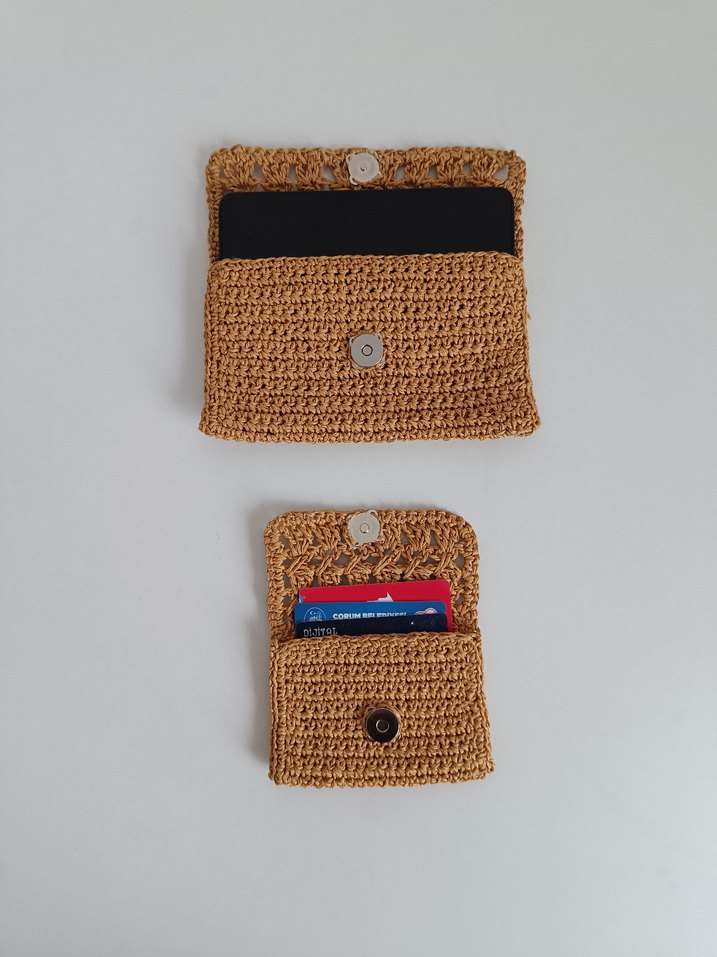 Kağıt İp Dantel Detaylı Örgü Bej El Çantası ve Cüzdan - Görsel 2