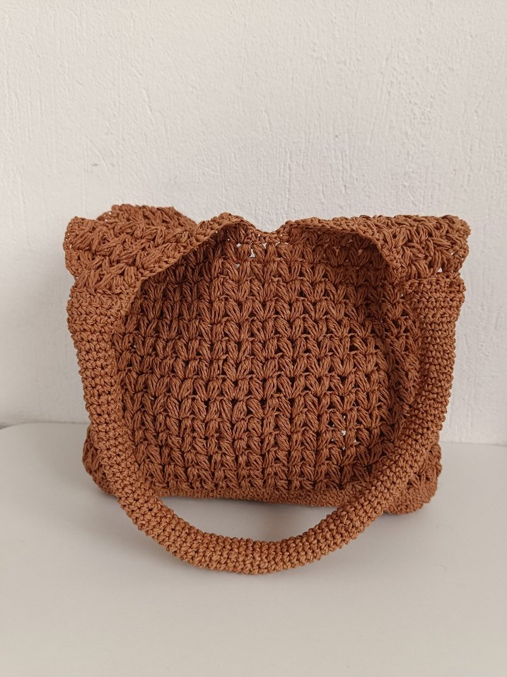 Örgü Bohem Kadın Çanta - Kahverengi - Görsel 3