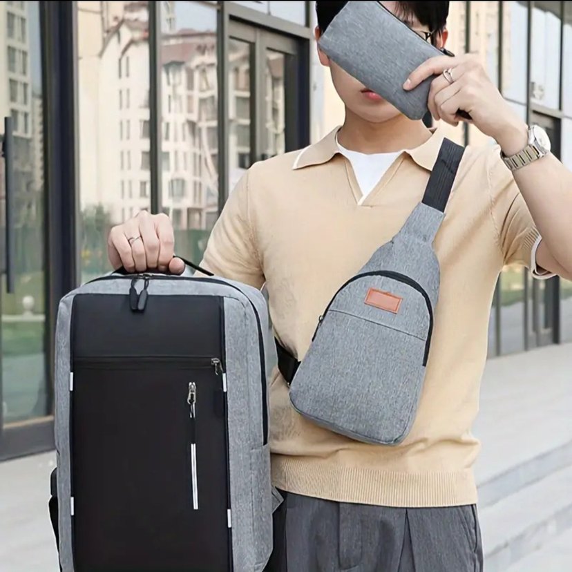 Siyah Kemerli Erkek Sırt Çantası Seti 3 adet ürün - Görsel 3