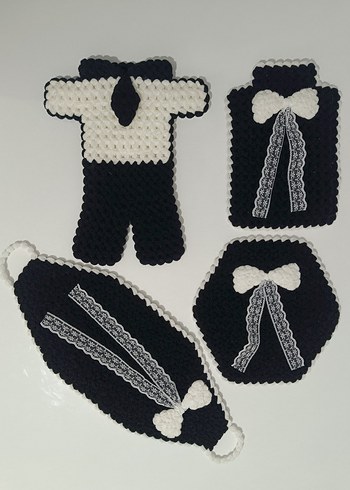 Gotik Tarzda El Yapımı Lif Siyah Beyaz Set