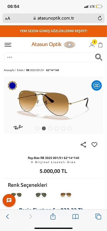Beden kahverengi Renk RayBan Güneş Gözlüğü