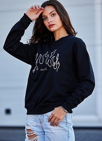 Angel Baskılı Oversize Sweatshirt