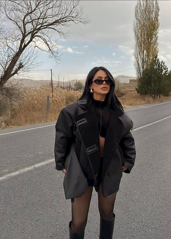 Siyah Kürklü Deri Mini Ceket - Görsel 2