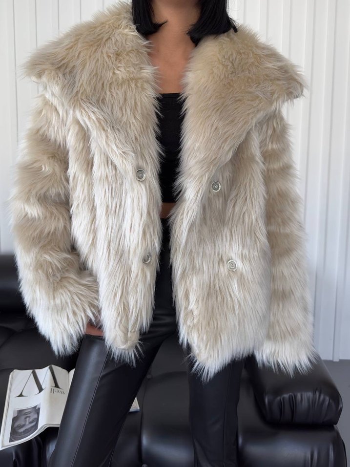Kadın Beyaz Kürk Detaylı Deri Mont - Görsel 5