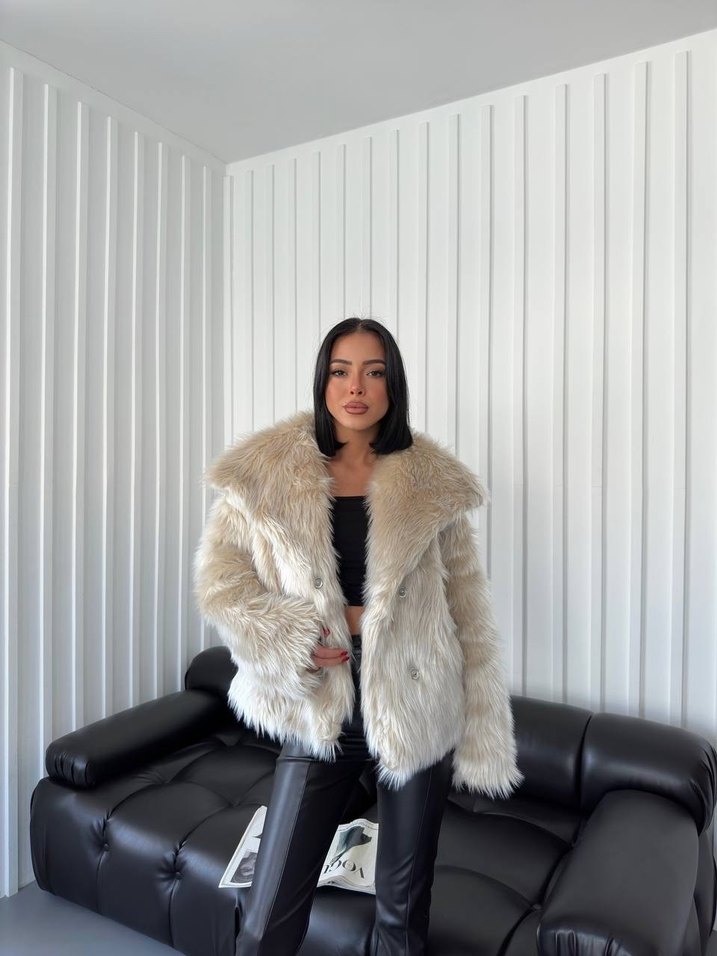 Kadın Beyaz Kürk Detaylı Deri Mont - Görsel 3