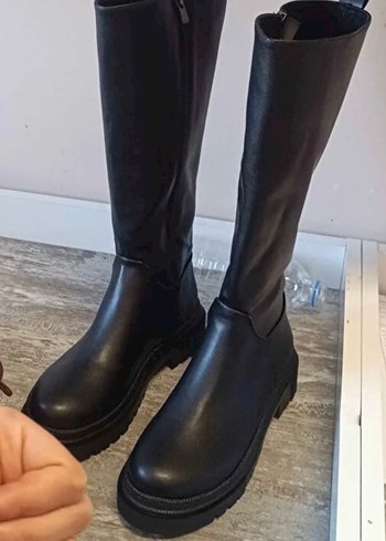 Siyah Kadın Stiletto Topuklu Kemerli Dizüstü Çizme - Görsel 5