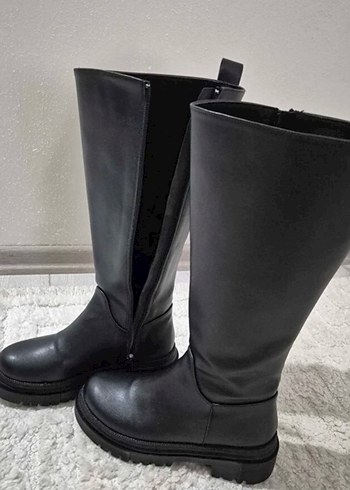 Siyah Kadın Stiletto Topuklu Kemerli Dizüstü Çizme - Görsel 3