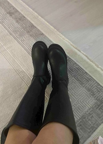 Siyah Kadın Stiletto Topuklu Kemerli Dizüstü Çizme - Görsel 2