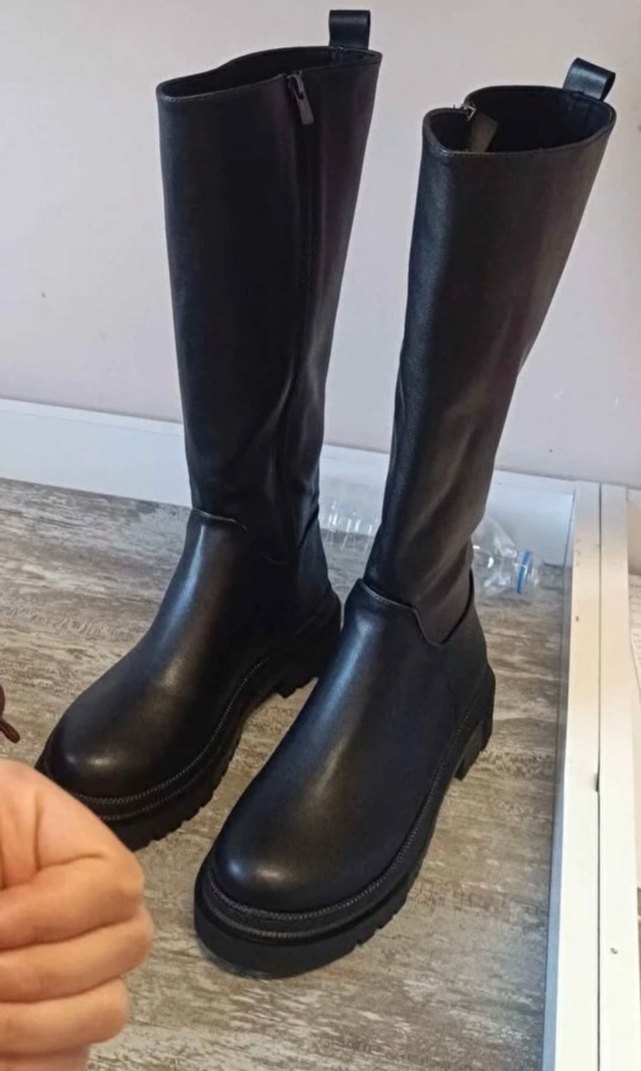 Siyah Kadın Stiletto Topuklu Kemerli Dizüstü Çizme - Görsel 5