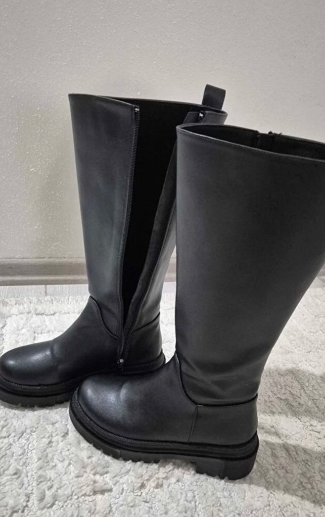 Siyah Kadın Stiletto Topuklu Kemerli Dizüstü Çizme - Görsel 3