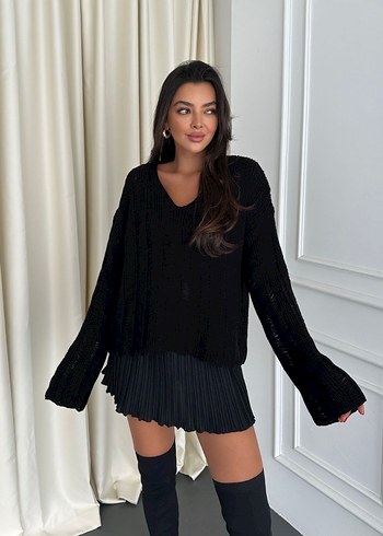 Beyaz Örgü V Yaka Kadın Kazak - Görsel 3