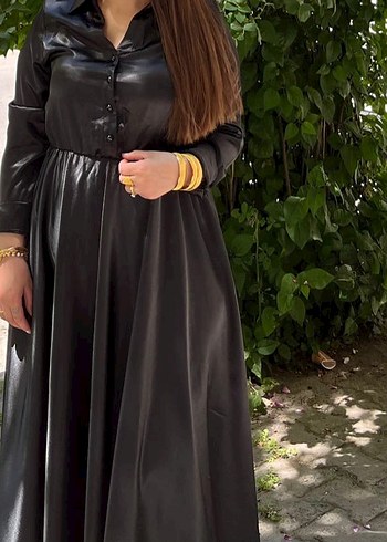 Alf Uzun Siyah saten kadın elbise