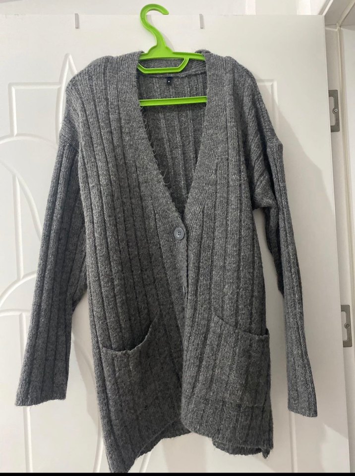 Gri Örme Salaş Hırka - Görsel 2