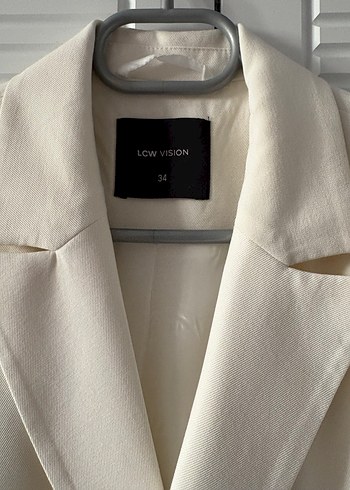 Düğmeli Beyaz Kadın Keten Blazer Ceket - Görsel 2