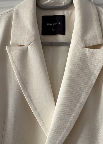 Düğmeli Beyaz Kadın Keten Blazer Ceket - Görsel 3