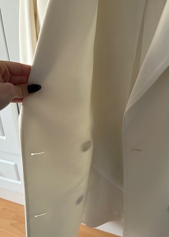 Düğmeli Beyaz Kadın Keten Blazer Ceket - Görsel 5