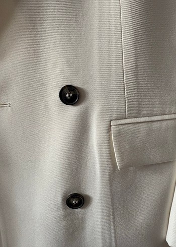 Düğmeli Beyaz Kadın Keten Blazer Ceket - Görsel 4