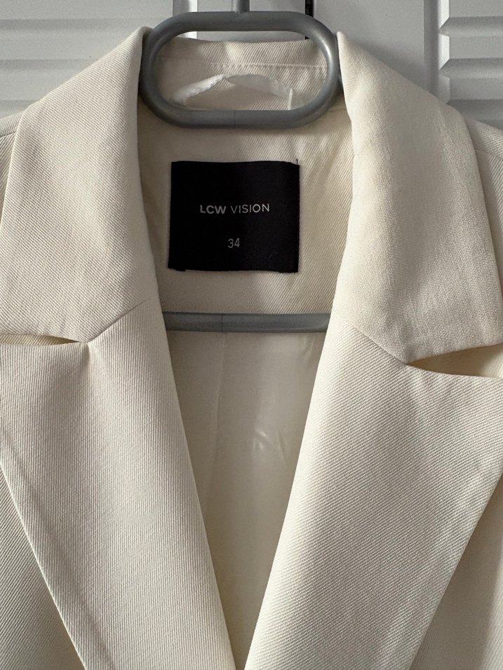 Düğmeli Beyaz Kadın Keten Blazer Ceket - Görsel 2