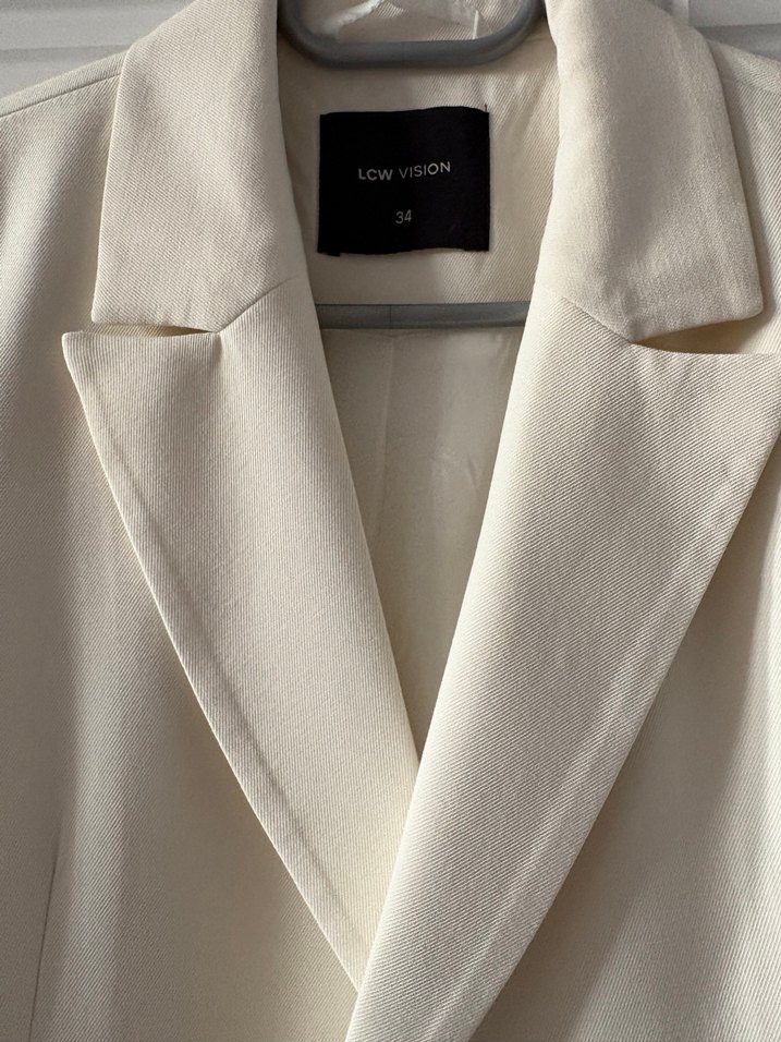 Düğmeli Beyaz Kadın Keten Blazer Ceket - Görsel 3