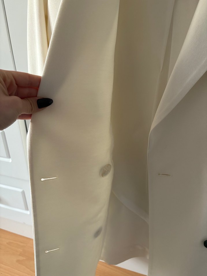 Düğmeli Beyaz Kadın Keten Blazer Ceket - Görsel 5