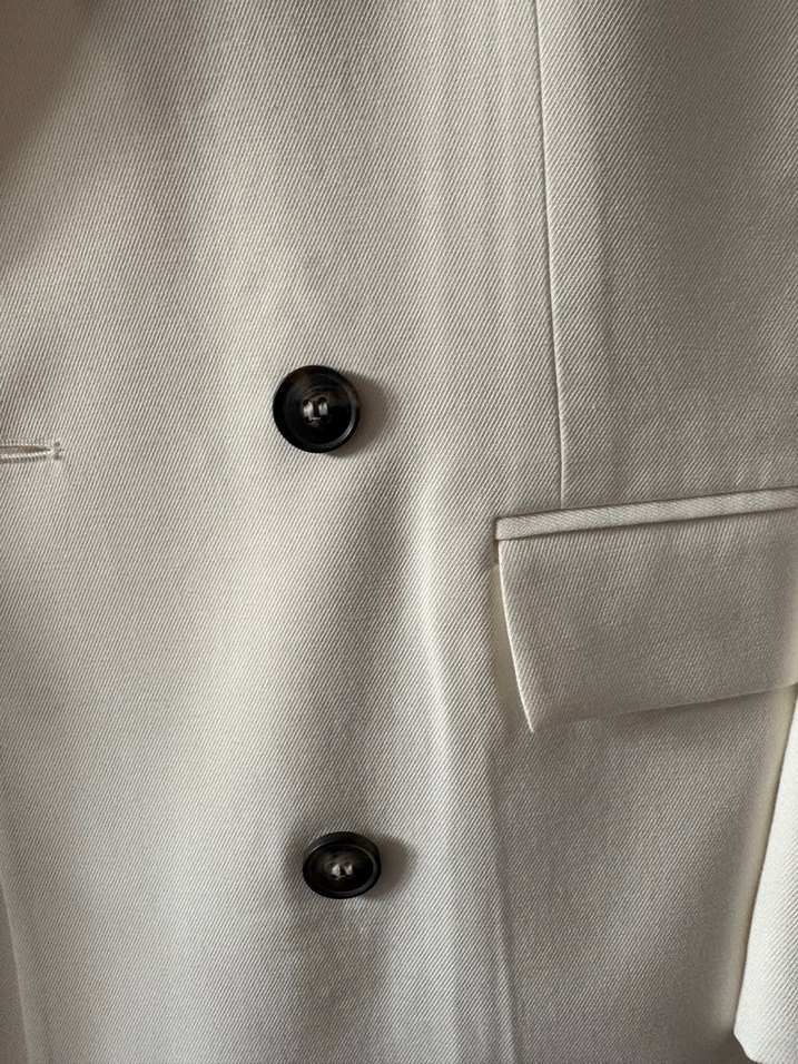 Düğmeli Beyaz Kadın Keten Blazer Ceket - Görsel 4