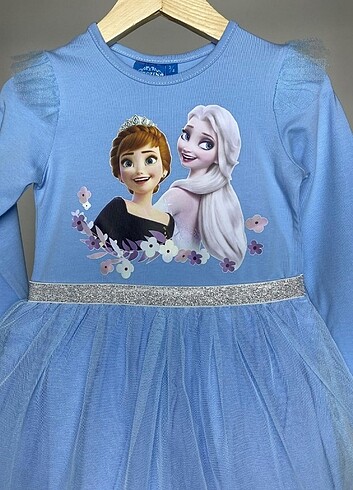 6 Yaş Beden Disney Elsa elbise Pamuk penye kumaş, etek kısmı tütülü, kar
