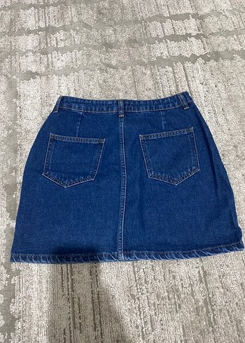 38 Beden Düğmeli Mavi Denim Mini Etek