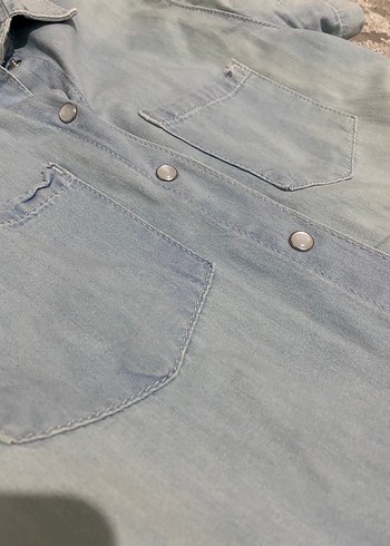 36 Beden Mavi Kısa Kollu Denim Gömlek Elbise