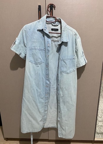 Trendyol & Milla Mavi Kısa Kollu Denim Gömlek Elbise