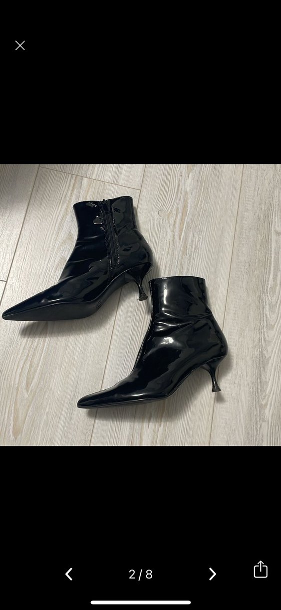 Siyah Parlak Yılan Desenli İnce Topuklu Bot - Görsel 2