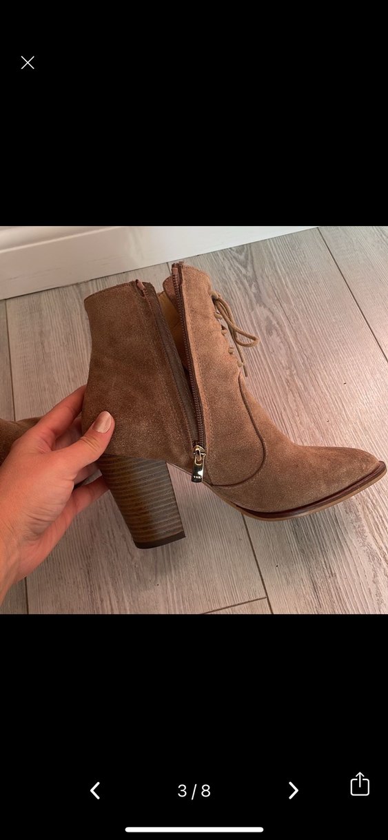 Bej Süet Bağcıklı Stiletto Topuklu Kadın Bot - Görsel 2