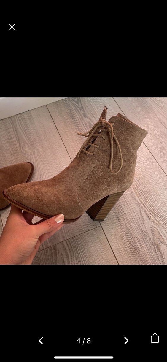 Bej Süet Bağcıklı Stiletto Topuklu Kadın Bot - Görsel 3