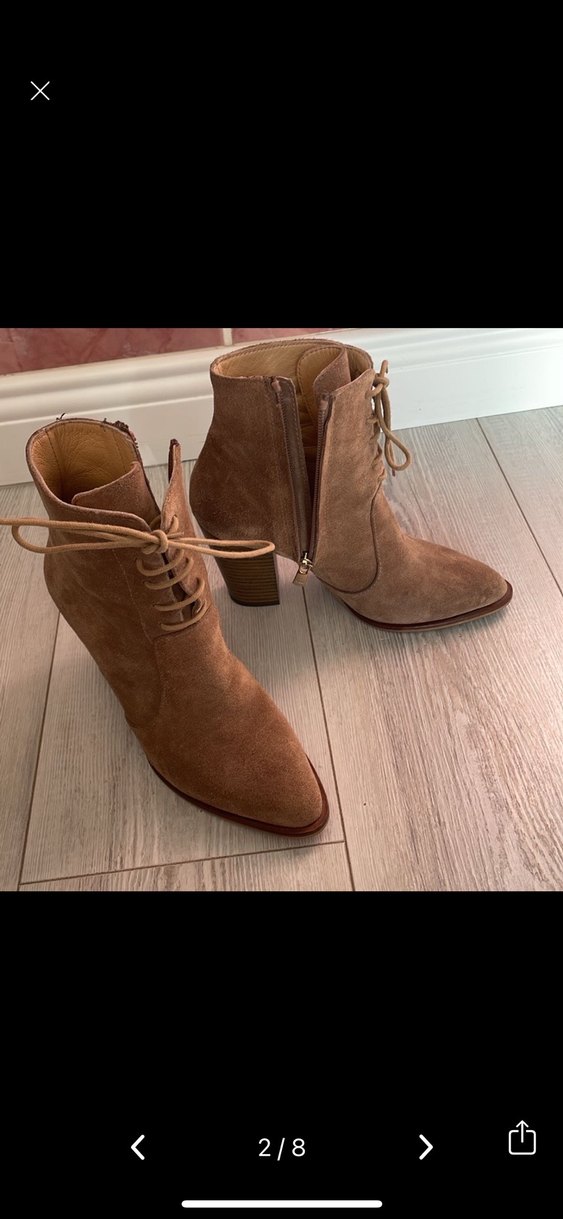 Bej Süet Bağcıklı Stiletto Topuklu Kadın Bot - Görsel 5