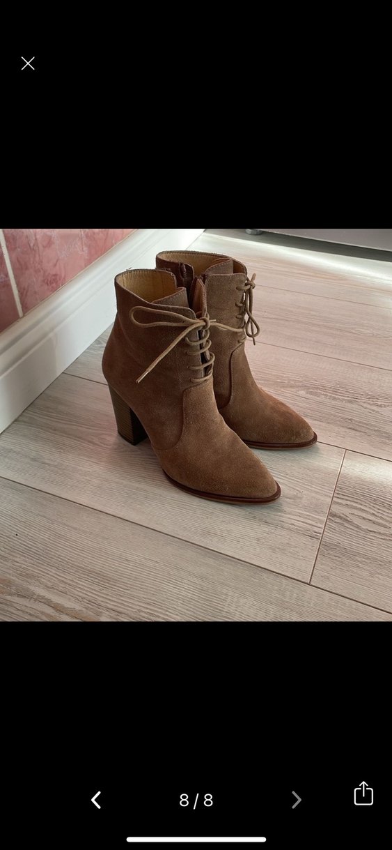 Bej Süet Bağcıklı Stiletto Topuklu Kadın Bot - Görsel 4