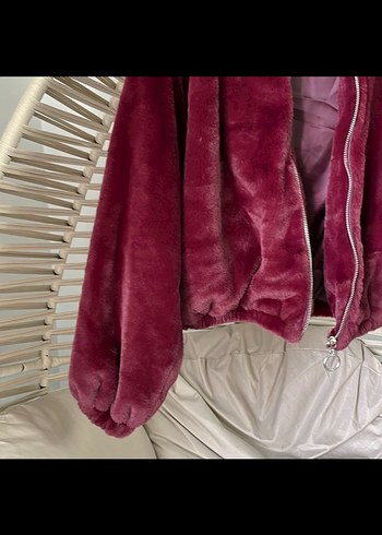 Bordo Kadın Kürklü Midi Ceket - Görsel 2