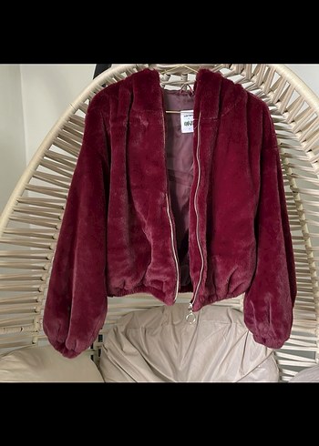 Bordo Kadın Kürklü Midi Ceket - Görsel 4