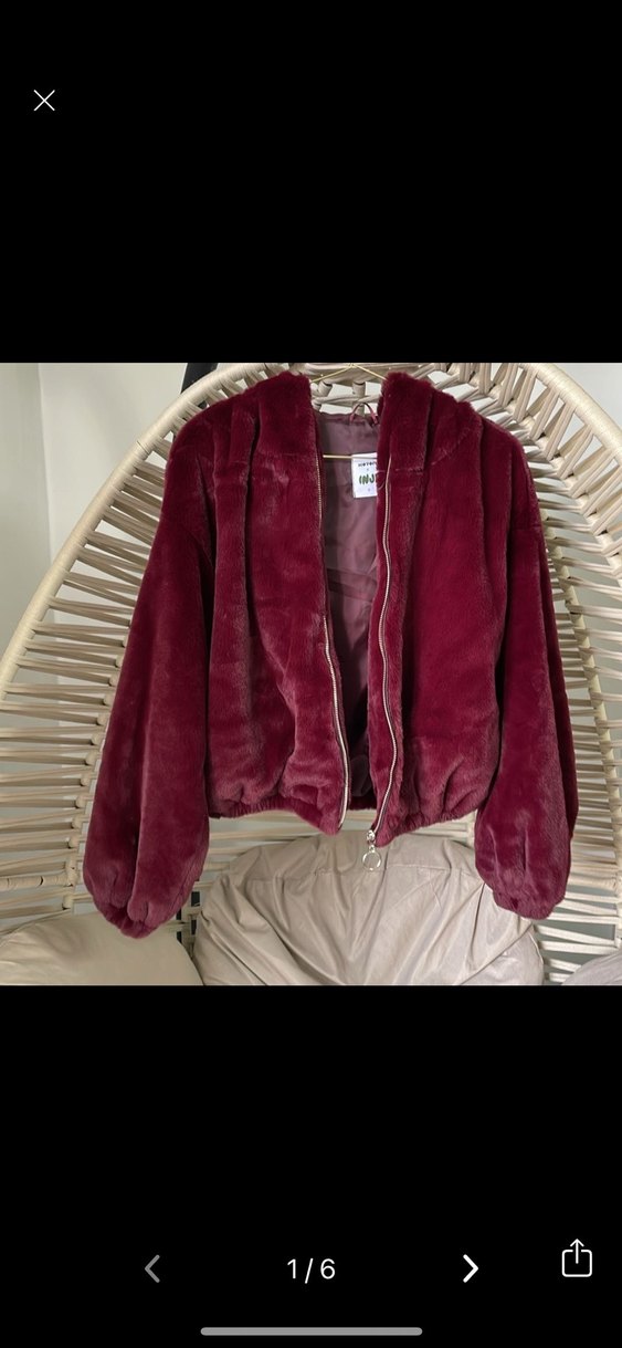 Bordo Kadın Kürklü Midi Ceket - Görsel 4